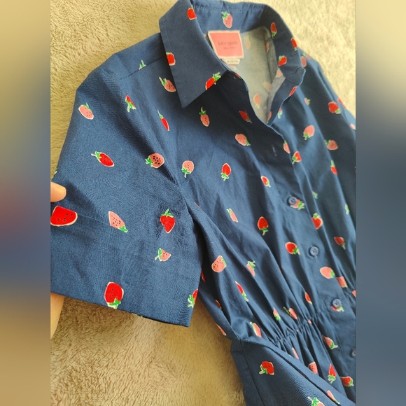Kate Spade Tossed Strawberry Shirtdress French Navy Cotton Size XS - Picture 5 of 8